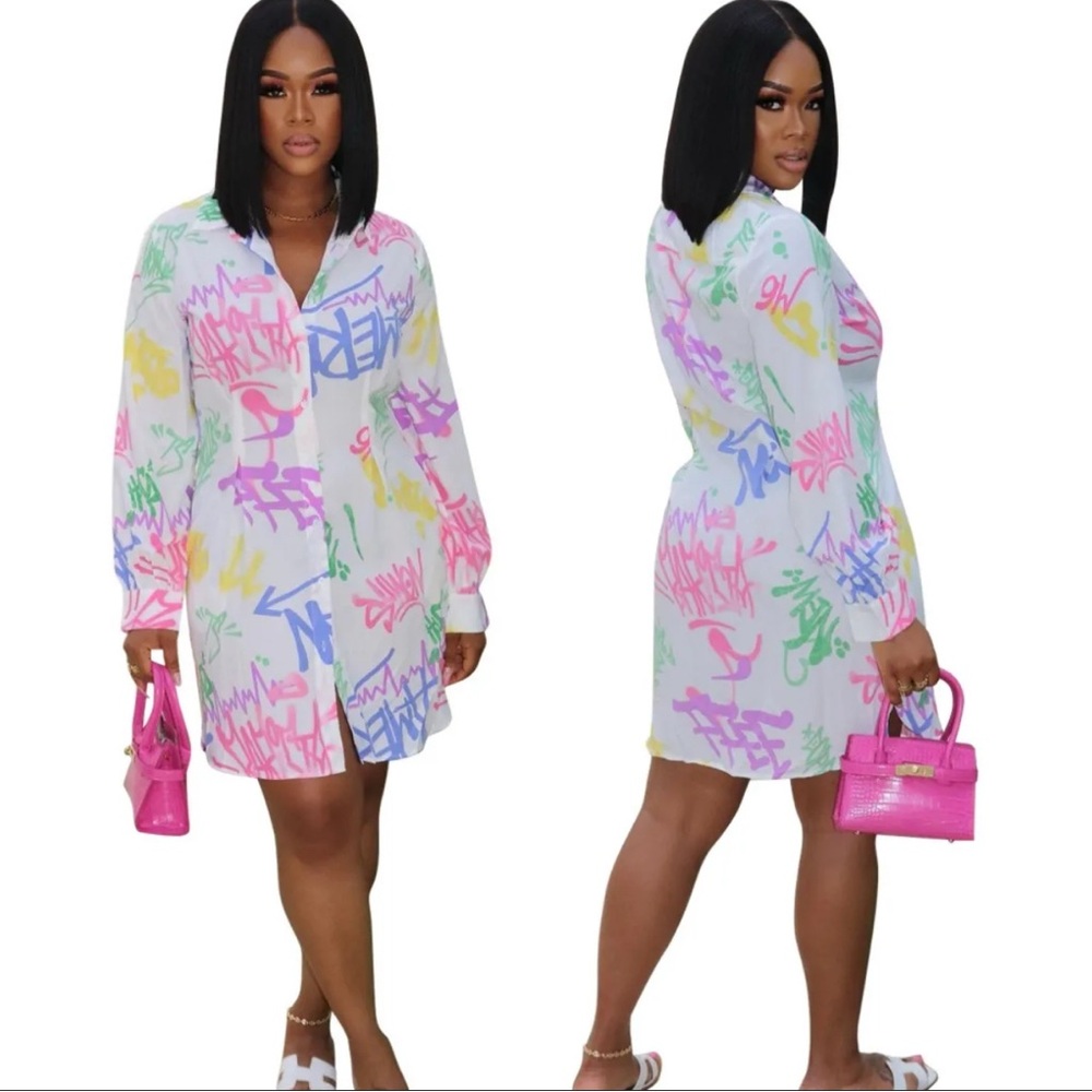Colorful Graffiti Print Blouse